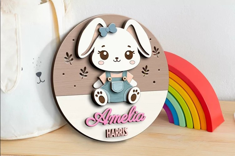 Aviso Circular con Nombre, Conejo (Opción 2)