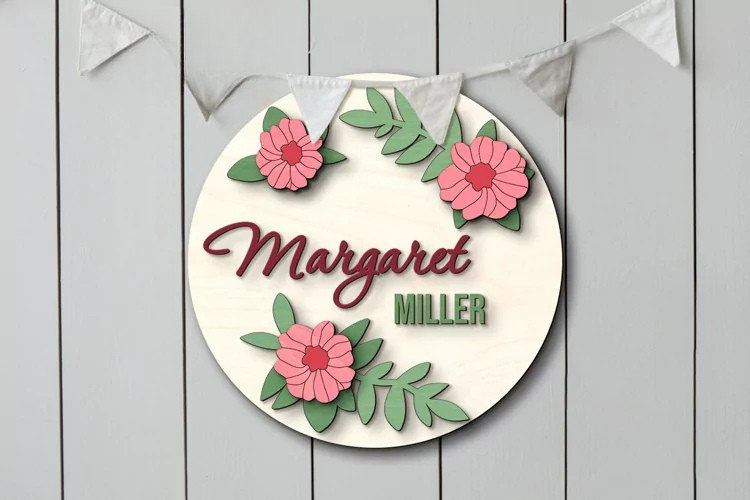 Aviso Circular con Nombre, Flores