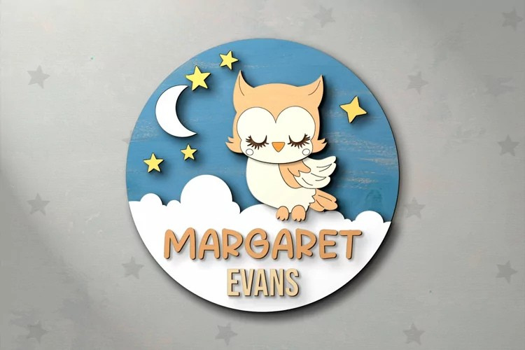 Aviso Circular con Nombre, Búho (Opcion 1)