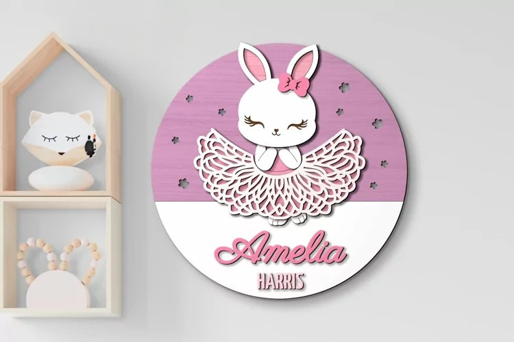 Aviso Circular con Nombre, Conejo (Opción 1)