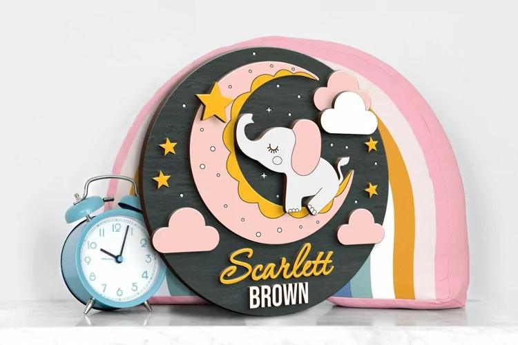 Aviso Circular con Nombre, Elefante (Opción 1)