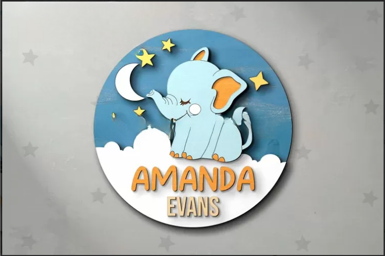 Aviso Circular con Nombre, Elefante (Opción 2)