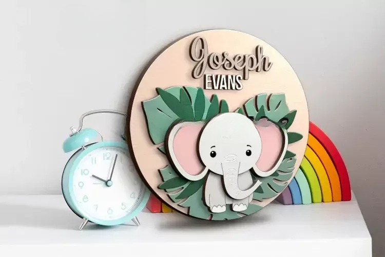 Aviso Circular con Nombre, Elefante (Opción 4)