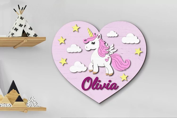 Aviso Circular con Nombre, Unicornio (Opción 1)